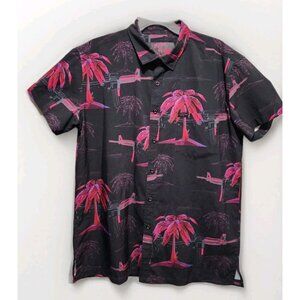 Retro Rifle Shirt Mens Large Black The Palm Hawaiian Button Up Black Pink